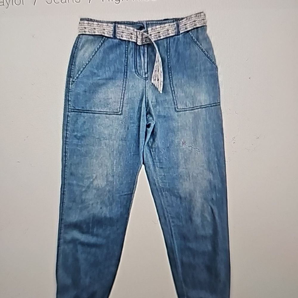 - Rebecca Taylor Blue Chambbray Belted Tapered Leg Pants 8